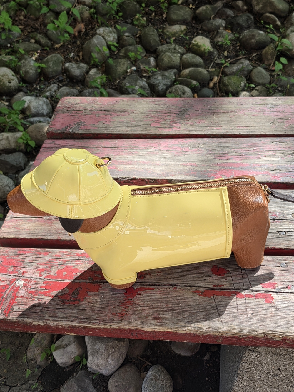 Yellow Dachshund Novelty Crossbody Bag with Brown Accents